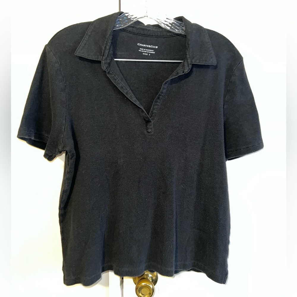 Charter Club Black Short Sleeve Polo Size Large